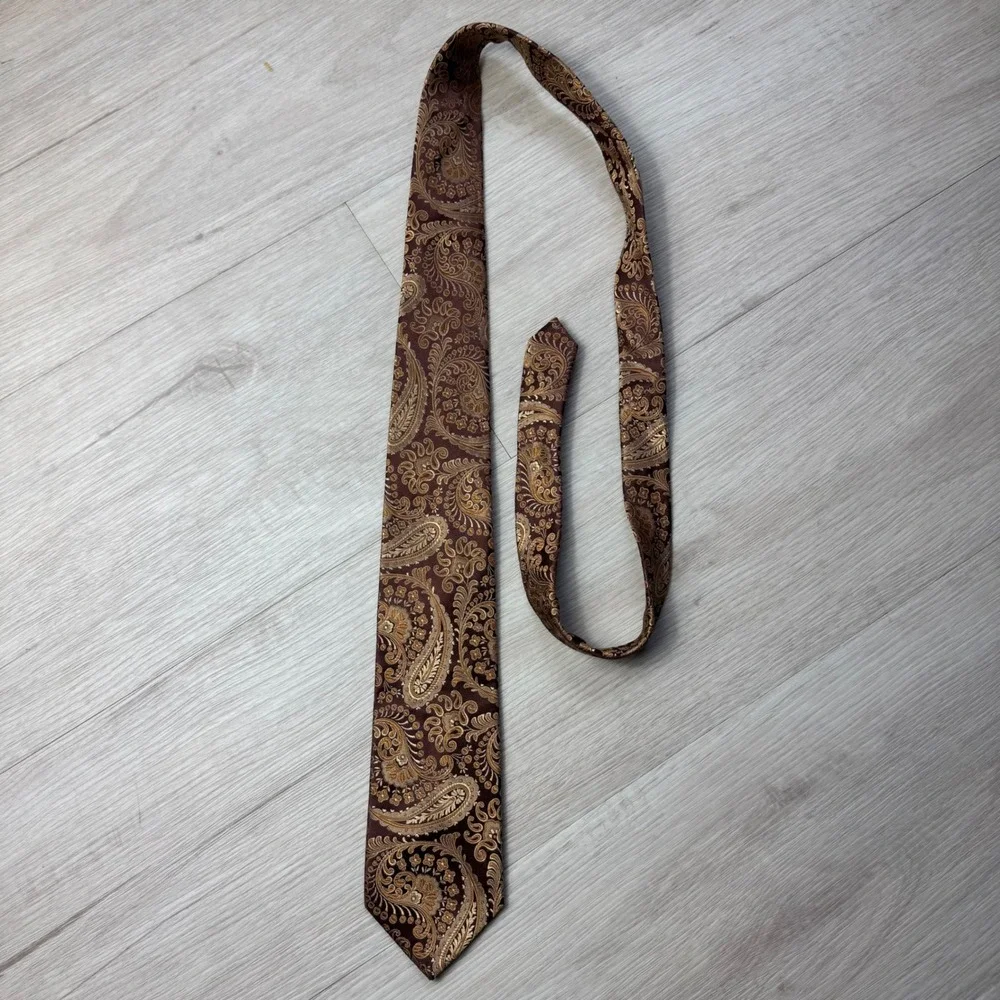 Sean John Mens‎ Paisley Silk Blend Tie Brown Gold Formal Business Fashion